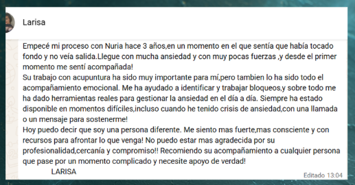 Testimonio de Larisa por WhatsApp